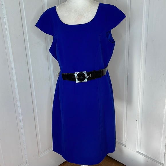 Tahari Dresses & Skirts - TAHARI | Blue Belted Cap Sleeve Dress